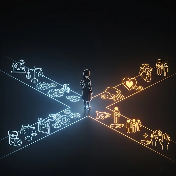 Seni abstrak seorang yang menghadapi pilihan moral.