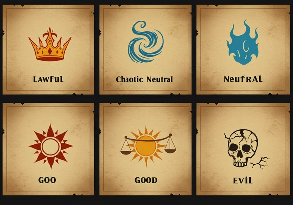 Grid 3x3 bagi sembilan penjajaran moral D&D.