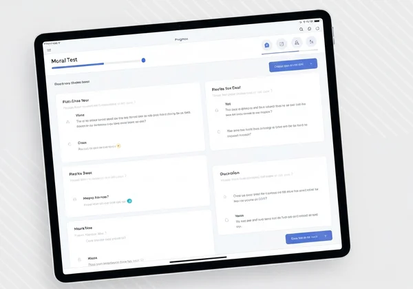 Seseorang sedang mengambil ujian moral pada antara muka peranti digital.