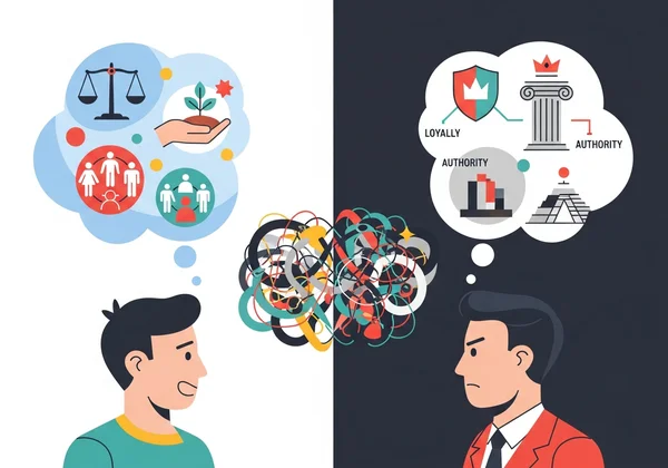 Two people debating an issue with different moral perspectives