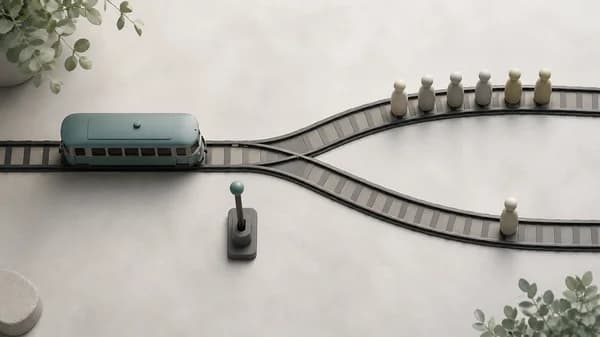 Straßenbahngleise verzweigen sich um eine Entscheidung