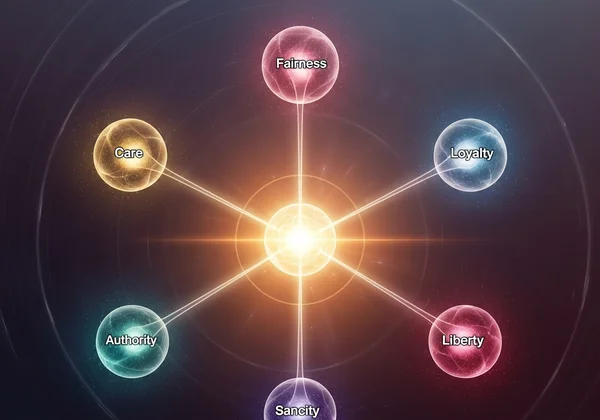 Interconnected symbols representing six universal moral foundations.