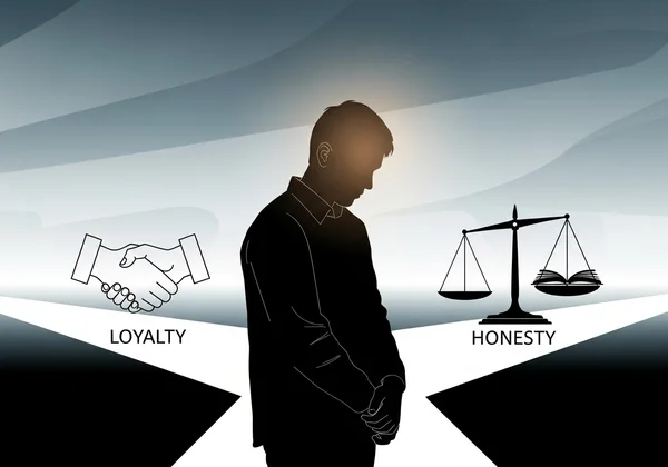 Persona deliberando entre dos valores éticos en conflicto.