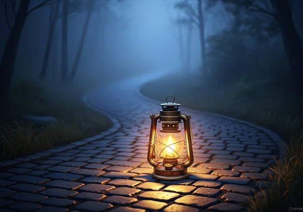Warm lantern lighting the path